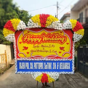 papan bunga happy wedding 2×2,50