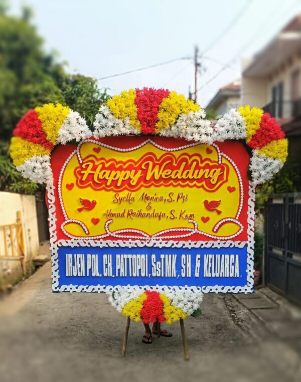 papan bunga happy wedding 2×2,50